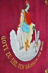 Eine Nadelmalerei, eine Stickerei des St. Florians
