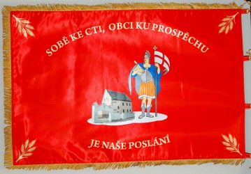 Bedruckte Fahne aus Satin des Freiwilligen Feuerwehrvereins Švábov