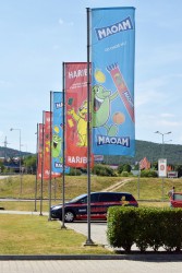 Bedruckte Werbeflaggen für die Firma Haribo