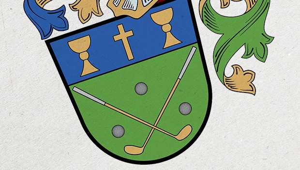 Slavnostní vyšívaná vlajka, znak a stuha golfového klubu